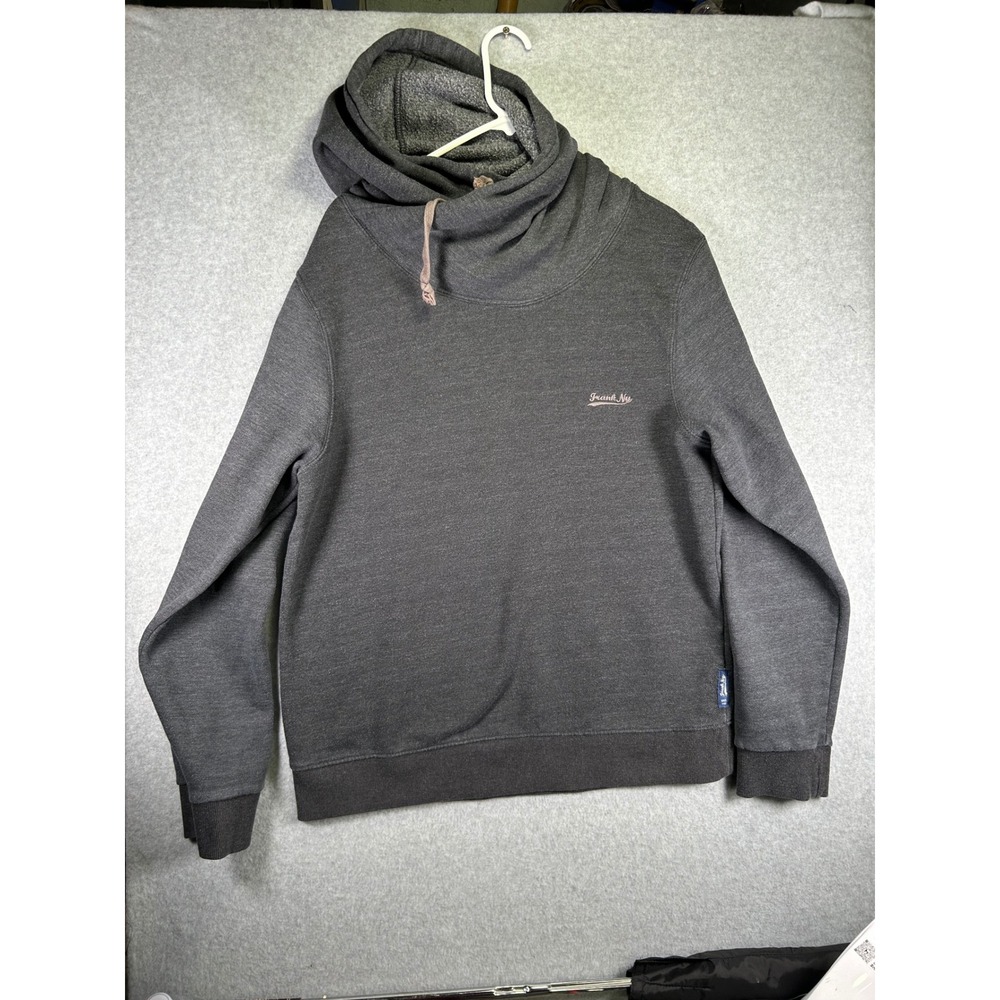 Frank Ny Charcoal Gray Cowl Neck Hoodie Sweatshirt XXL Pink Logo Pullover